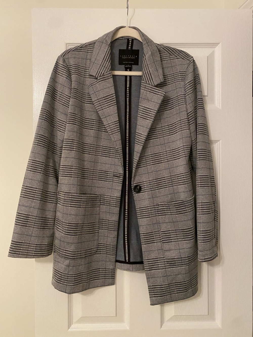Sanctuary Gray Plaid Single-Button Blazer Jacket
